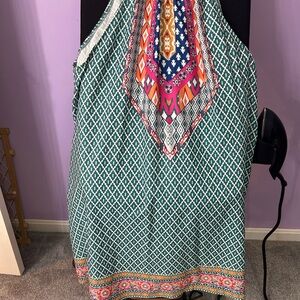 Green Printed Halter Dress with Multicolor Detail